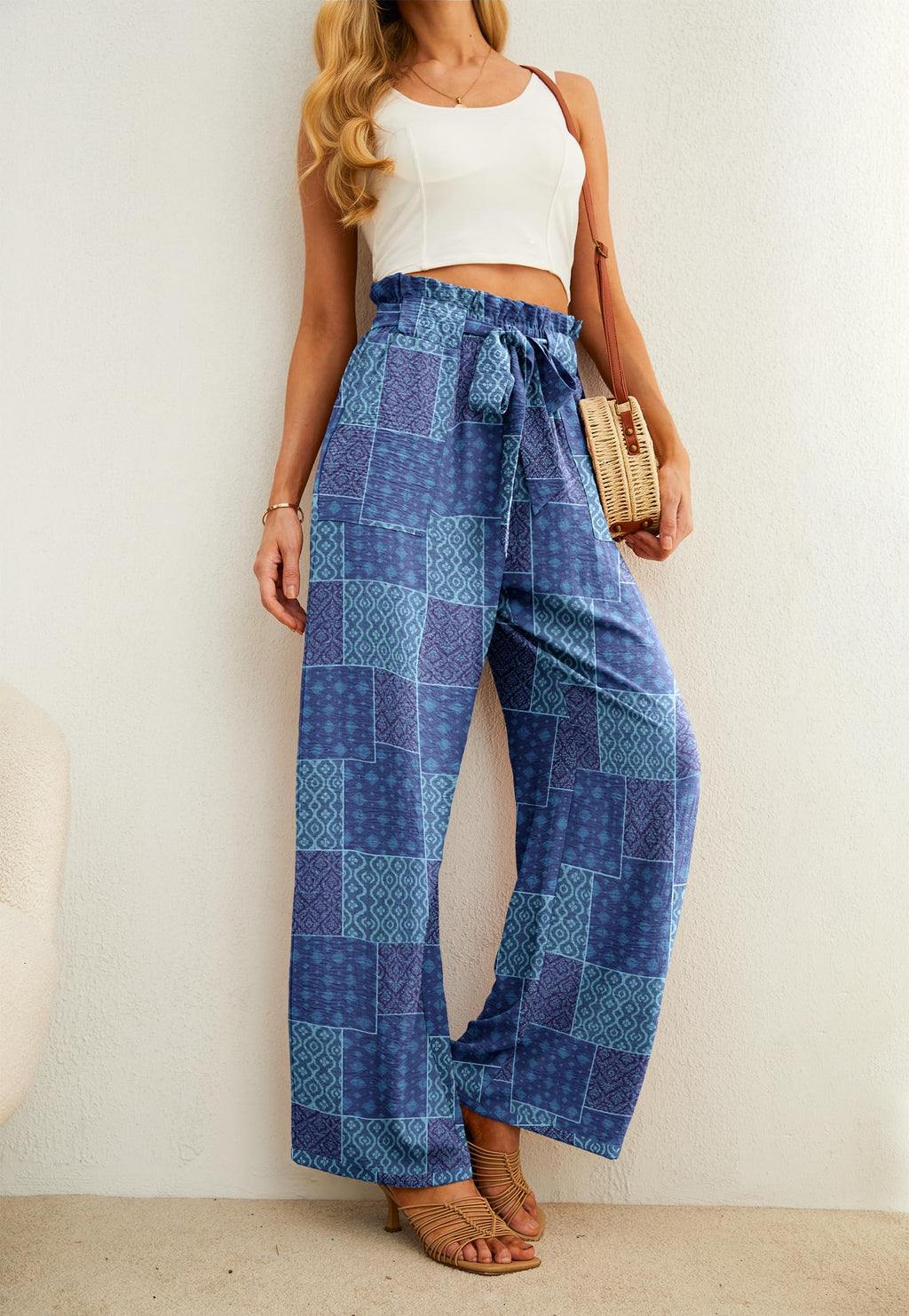 Iwollence Unique Adjustable Knot Palazzo Pants Women - Size Small