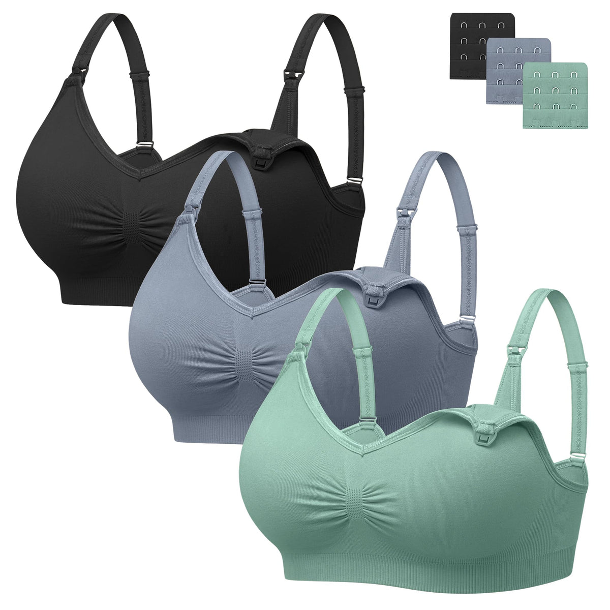 Angelhood Women's Seamless Sleep ,breastfeeding with Remove Pads Extenders Pack of 3 Nursing Bra