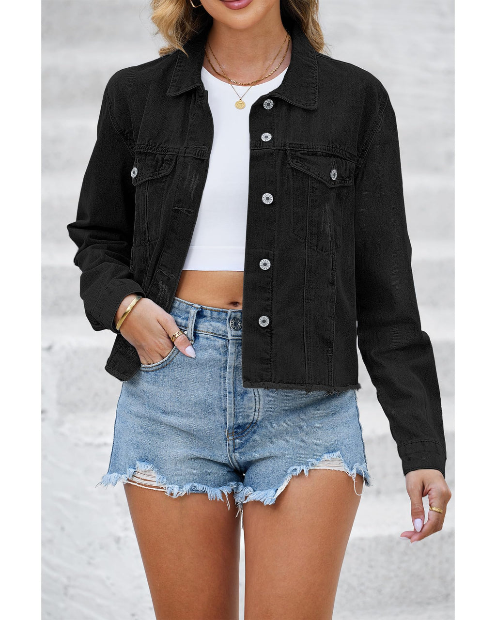 Luvamia Light Jackets For Women Lightweight Jean Jacket Summer Women's Fashion Womens Denim Shacket True Black Large Fits Size 12 14