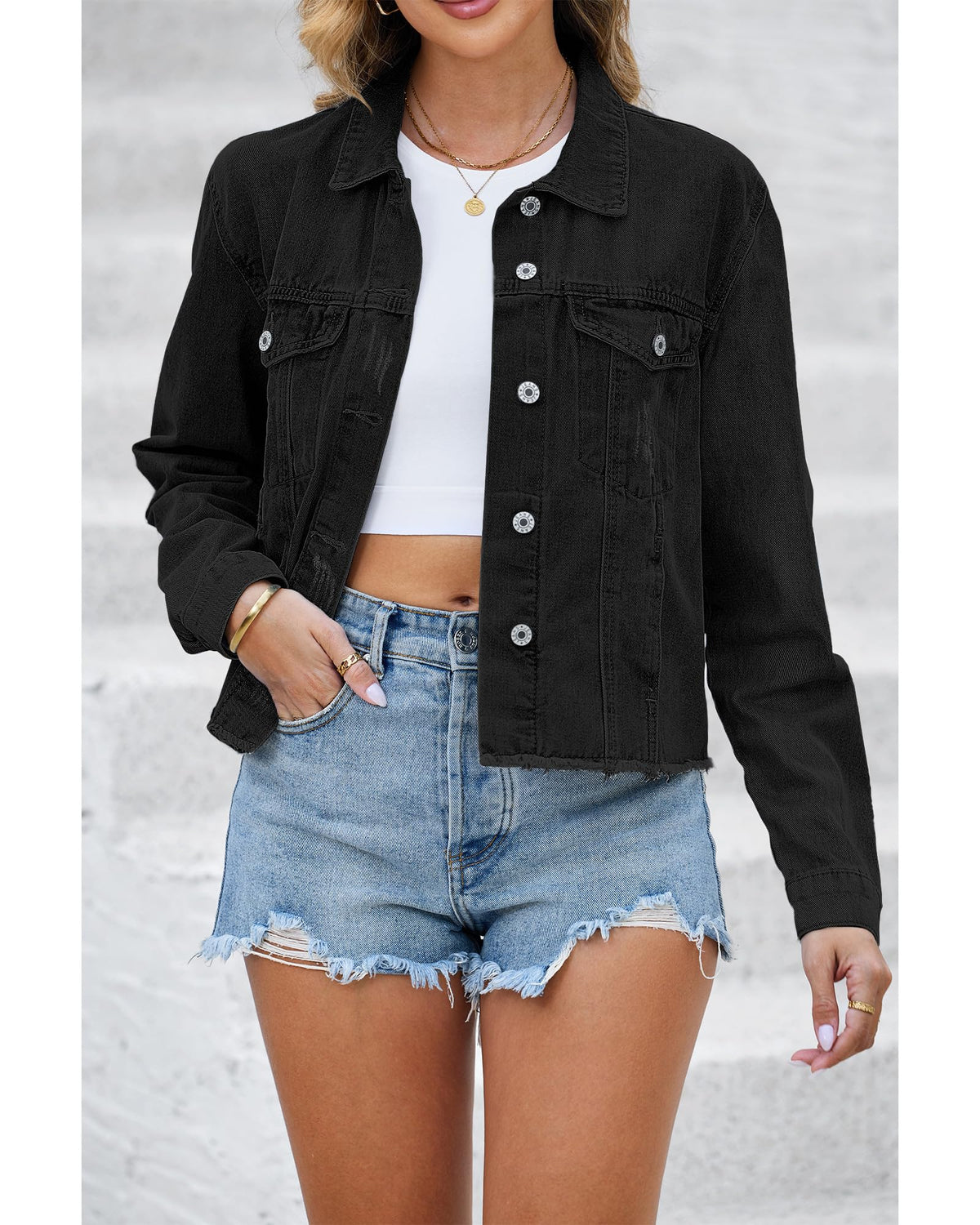 Luvamia Light Jackets For Women Lightweight Jean Jacket Summer Women's Fashion Womens Denim Shacket True Black Large Fits Size 12 14