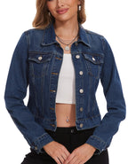 Andy & Natalie Jean Jacket Women Fashion Denim Jackets Oversized Long Sleeve Basic Button Down Crop Outerwear Coat With Pockets Small -