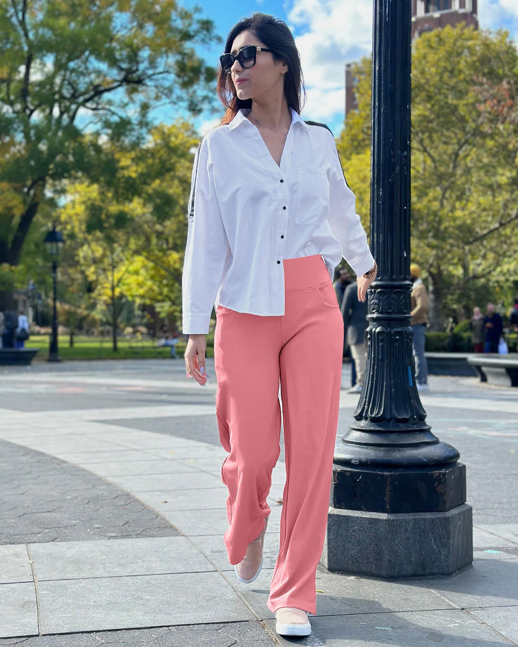Promover Wide-Leg Pants For Women With Pockets High-Waist Pink S Tall