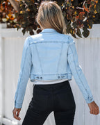 Luvamia Womens Fashion Long Sleeve Button Down Stretchy Denim Jean Jacket - Blue - Size X-large / 16-18 - Cool