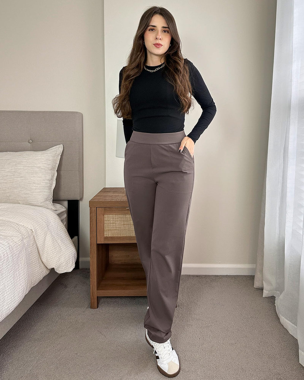 G4free Women's Dress Pants High-Waisted Travel Taupe Xl Extra Tall