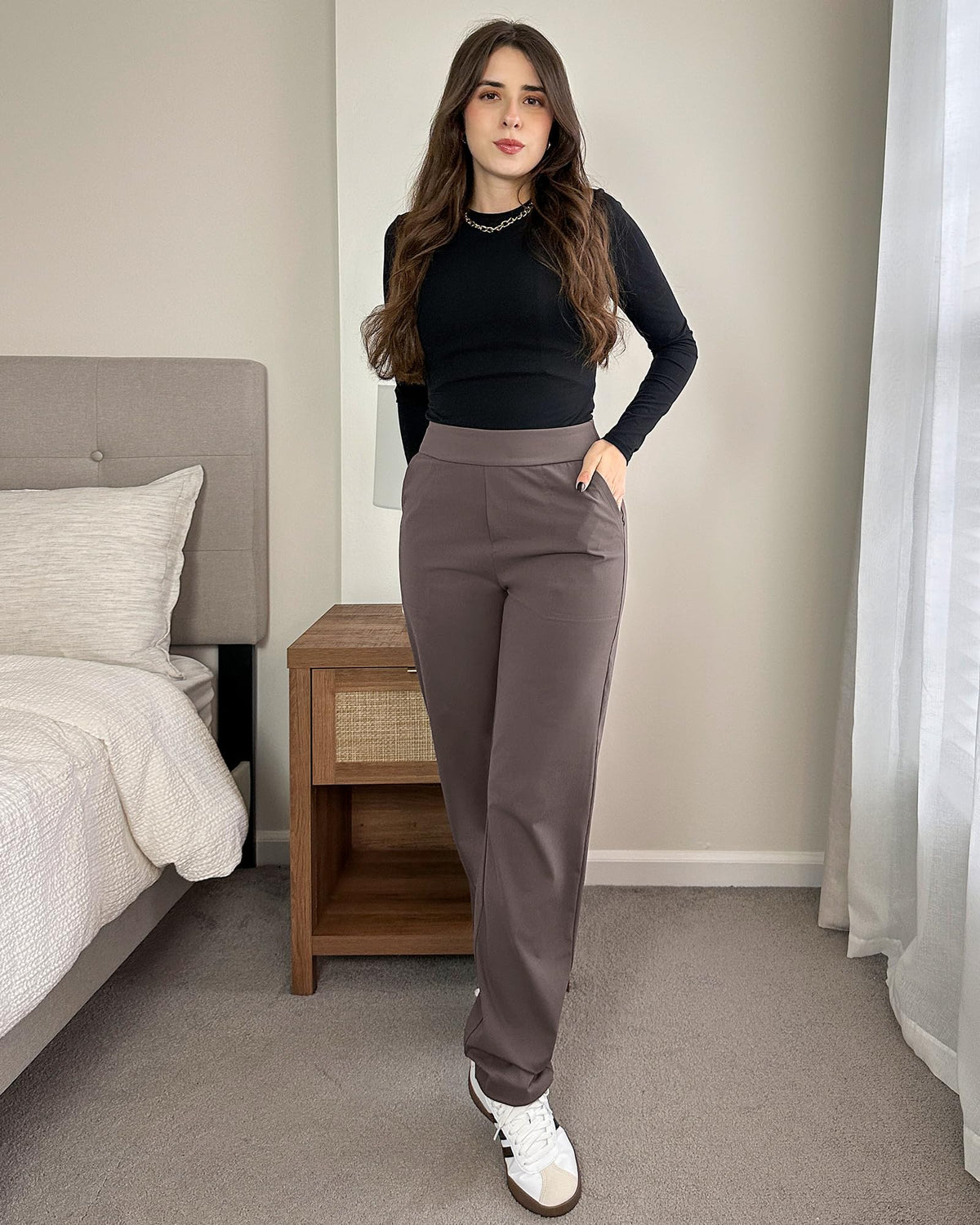 G4free Women's Work Pants With Pockets Stretch Yoga Travel Taupe L