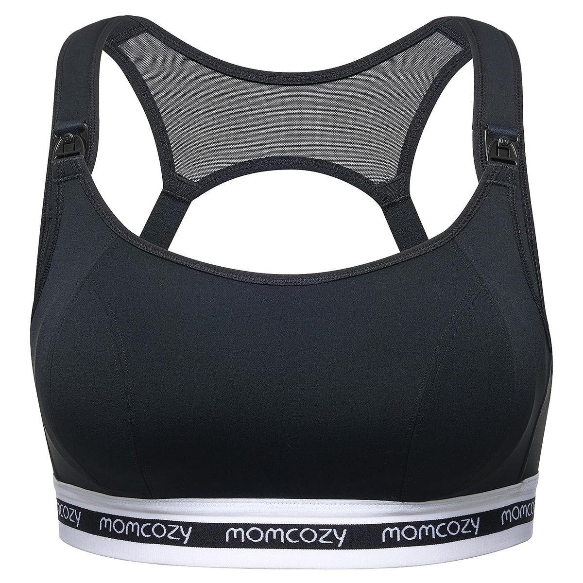 Women's Momcozy for Breastfeeding, Fb011 Low-impact Sports Support Pregnancy Padded Wireless Bralette Black Nursing Bra