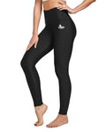 FitsT4 Sports Women's Swimming Leggings UPF 50+ High Waisted with Pockets Swim Pants Full Length Swimming Tights Sun Protective Black 2XL