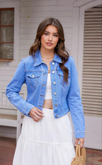 Andy & Natalie Women's Denim Jackets Trendy Long Sleeve Basic Button Down Crop Jean Cornflower Blue X-small
