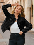 Glamaker Jean Jacket Women 2026 Long Sleeve Vintage Western Button Down Shacket Country Concert Outfits With Pockets (denim Black Xs)