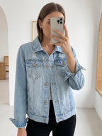 Kedera Womens Denim Jackets Distressed Ripped Long Sleeve Jean Jacket Coats - Sky Blue