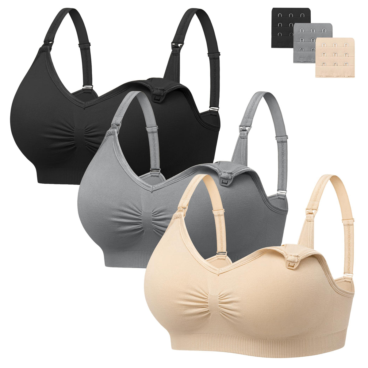 Angelhood Women's Seamless Sleep ,breastfeeding with Remove Pads Extenders Pack of 3 Nursing Bra