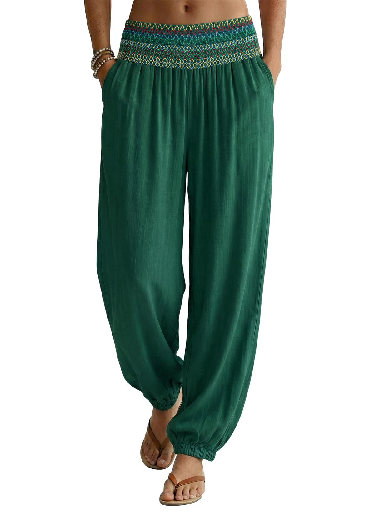 Dokotoo Womens Smocked Waist Baggy Cruise Vacation Resort Beach Pants M