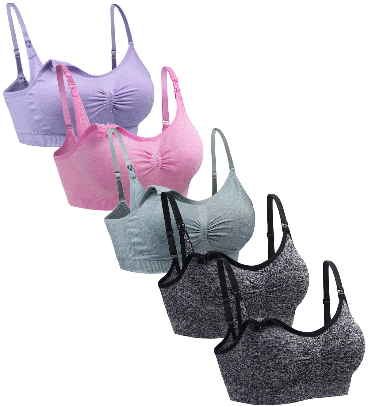 Women's Suekaphin 5pack Wireless Nursing & Maternity Breastfeeding Medium Plus, Heather (2xblack/gray/pink/softpurple) Bra