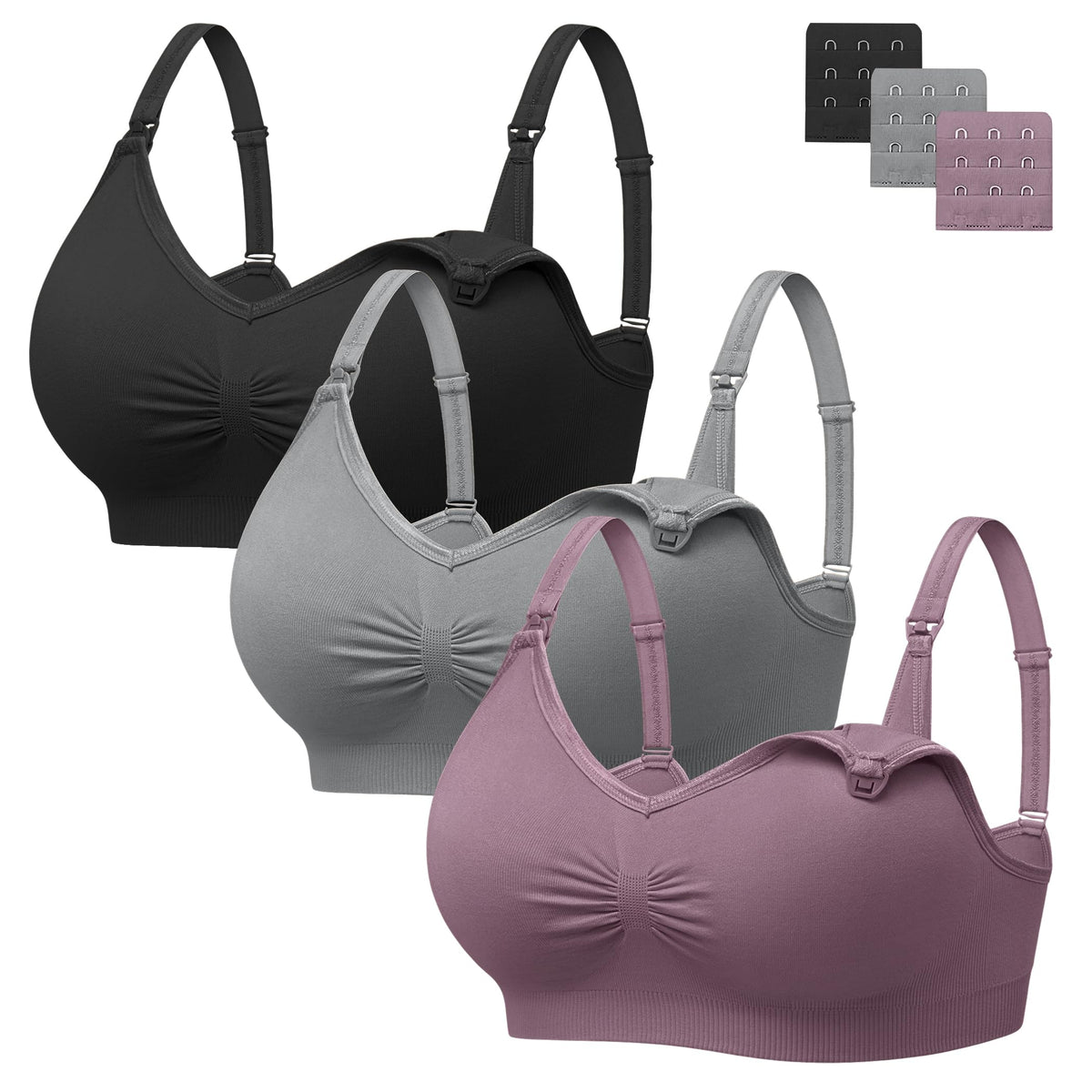 Angelhood Women's Seamless Sleep ,breastfeeding with Remove Pads Extenders Pack of 3 Nursing Bra