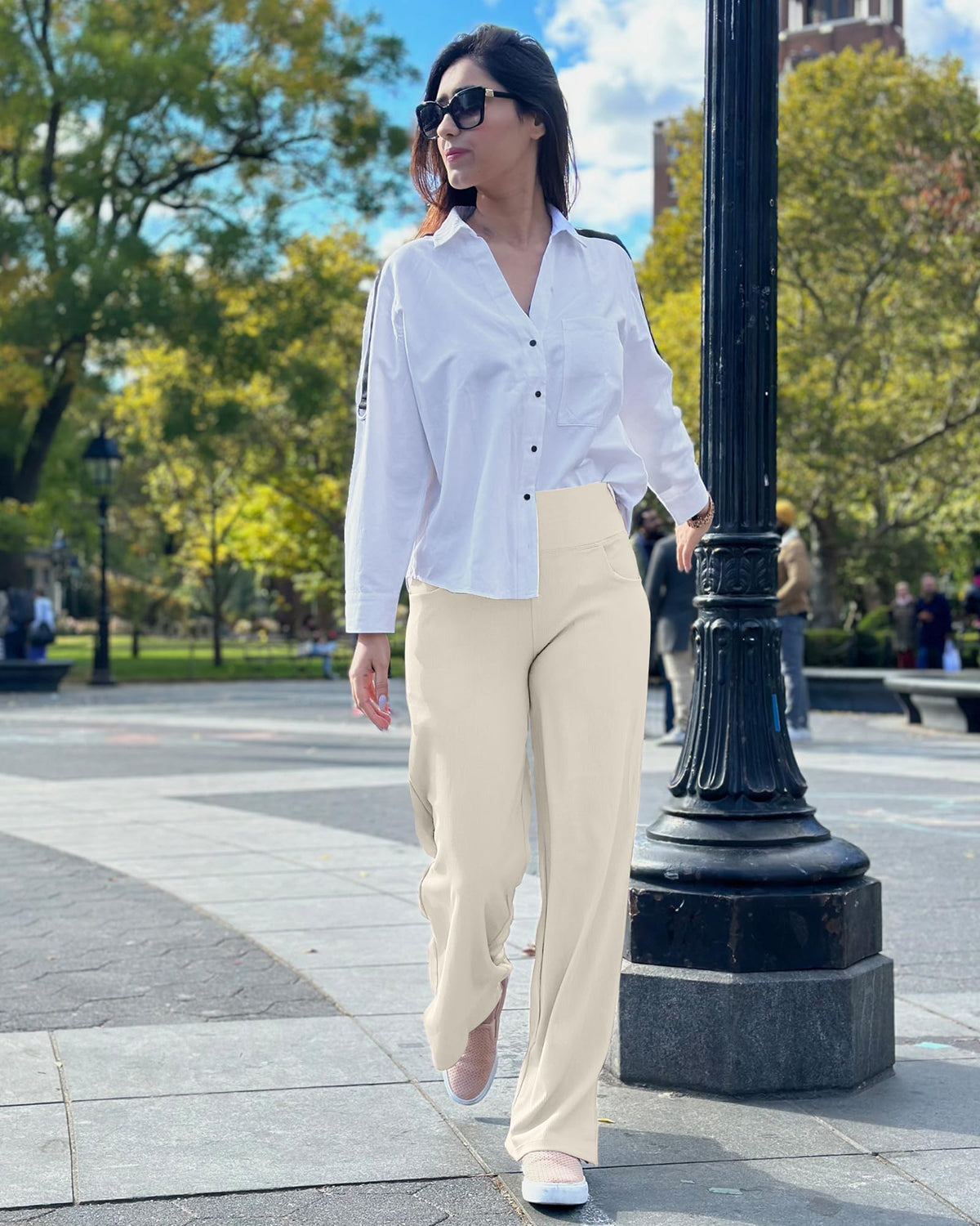Promover Wide-Leg Sweatpants For Women Relaxed Fit Flare Ivory L