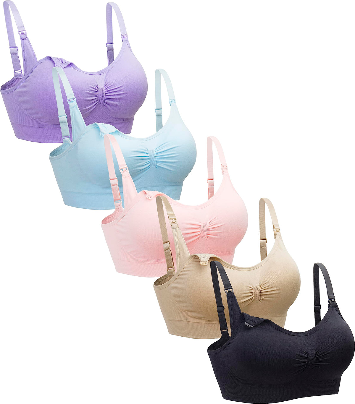 5pack Wireless Women's S Sleeping Breastfeeding 5pcs Pack Large Black Nude Pink Purple Lightblue Nursing Bra