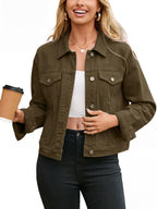 Glamaker Jean Jacket Women 2026 Long Sleeve Vintage Western Button Down Shacket Trendy Autumn Outfits With Pockets (olive XXL)