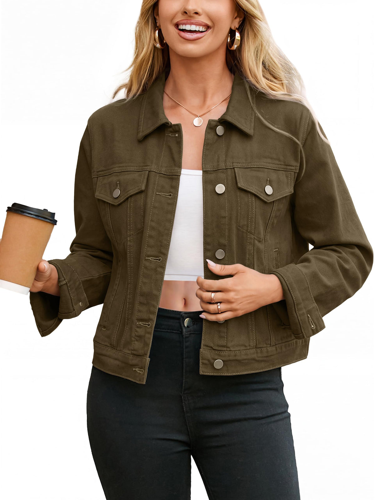 Glamaker Jean Jacket Women 2026 Long Sleeve Vintage Western Button Down Shacket Trendy Autumn Outfits With Pockets (olive XXL)