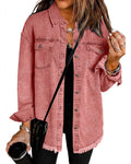 Vetinee Women's Oversized Boyfriend Burnt Ochre Front Button Up Jacket Denim