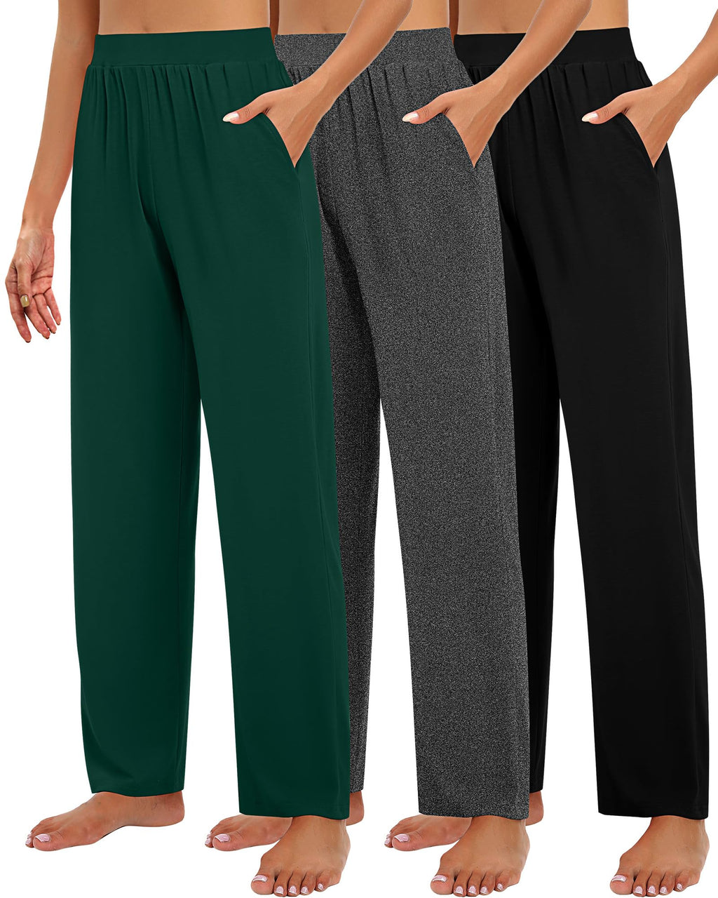 Huukeay 3 Pack Women's Lounge Pants Cozy Sweatpants Large Black Gray