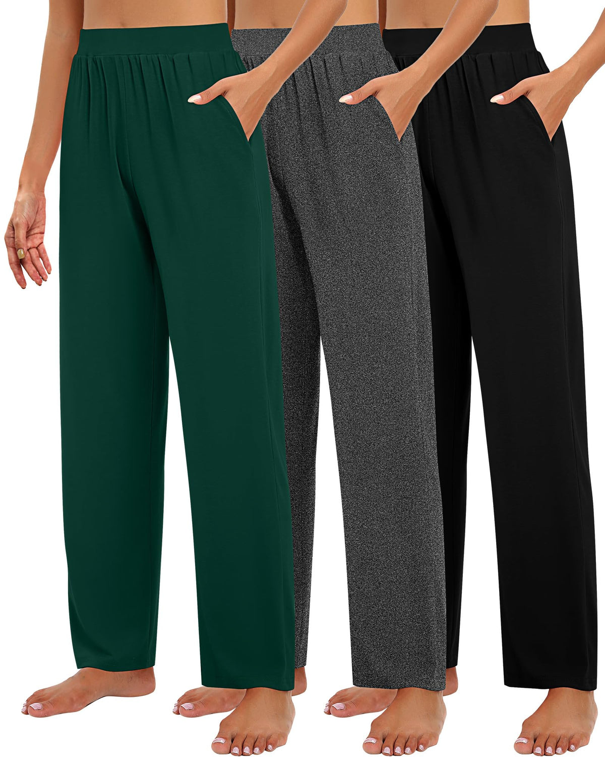 Huukeay 3 Pack Women's Lounge Pants Cozy Sweatpants Large Black Gray