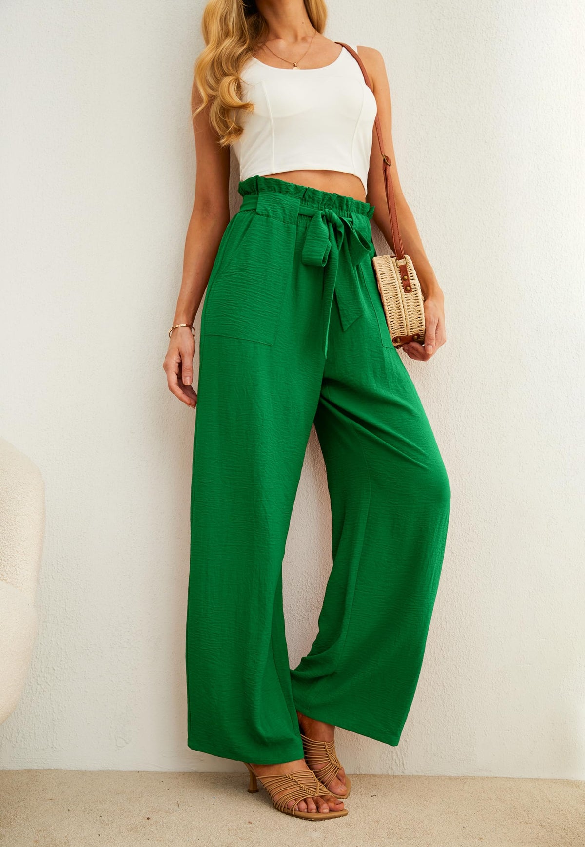 Iwollence Adjustable Knot Palazzo Pants For Women High-Waist