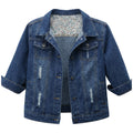 Hixiaohe Spring Summer Jean Jacket For Women Trendy Half Sleeve Button Down Short Denim Retro Cropped Trucker Coat - Dark-blue