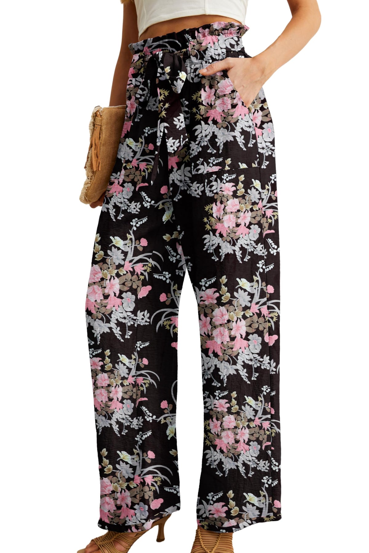 Iwollence Women Plus Size Palazzo Pants Adjustable Knot High-Waist