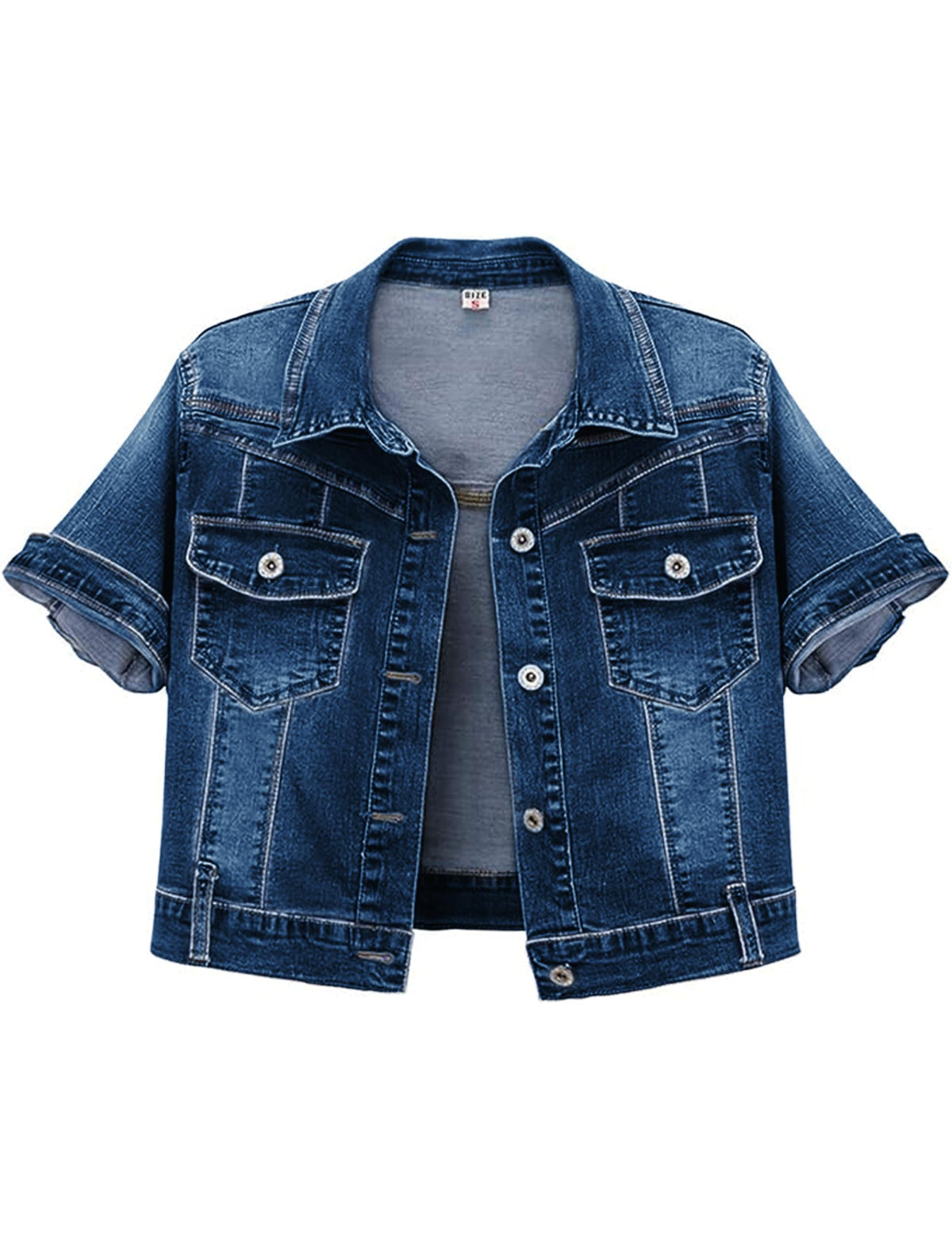 Omoone Women's Summer Short Sleeve Crop Denim Trucker Jacket Jean Coat Tops(denimblue-xl) - Blue