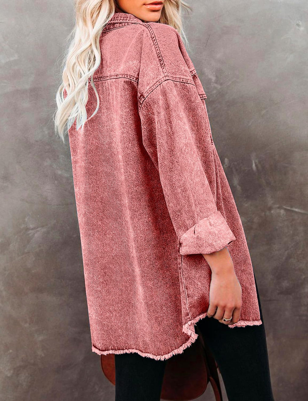 Vetinee Women's Oversized Boyfriend Burnt Ochre Front Button Up Jacket Denim