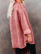 Vetinee Women's Oversized Boyfriend Burnt Ochre Front Button Up Frayed Raw Hem Long Sleeve Pockets Denim Jean Jacket Shacket 3x-large Size