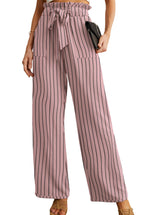 Iwollence Women Flowy Palazzo Pants Adjustable Knot - 11 Gray Pink