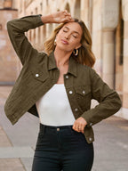 Glamaker Jean Jacket Women 2026 Long Sleeve Vintage Western Button Down Shacket Trendy Autumn Outfits With Pockets (olive XXL)