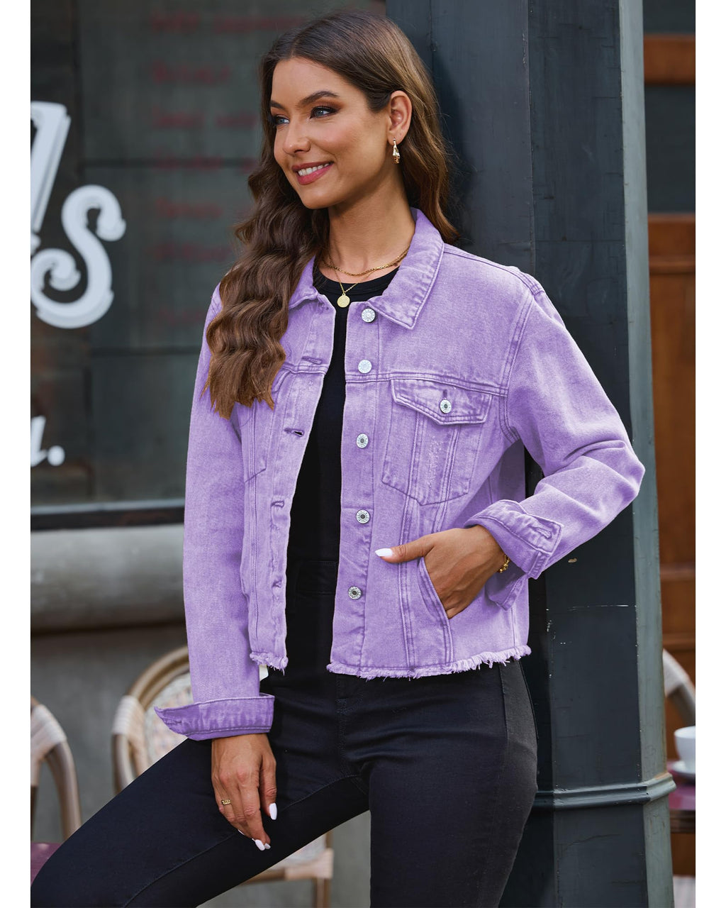 Luvamia Womens Jean Shirt & Jacket - Distressed Lilac Breeze XXL, Fits Size 20-22