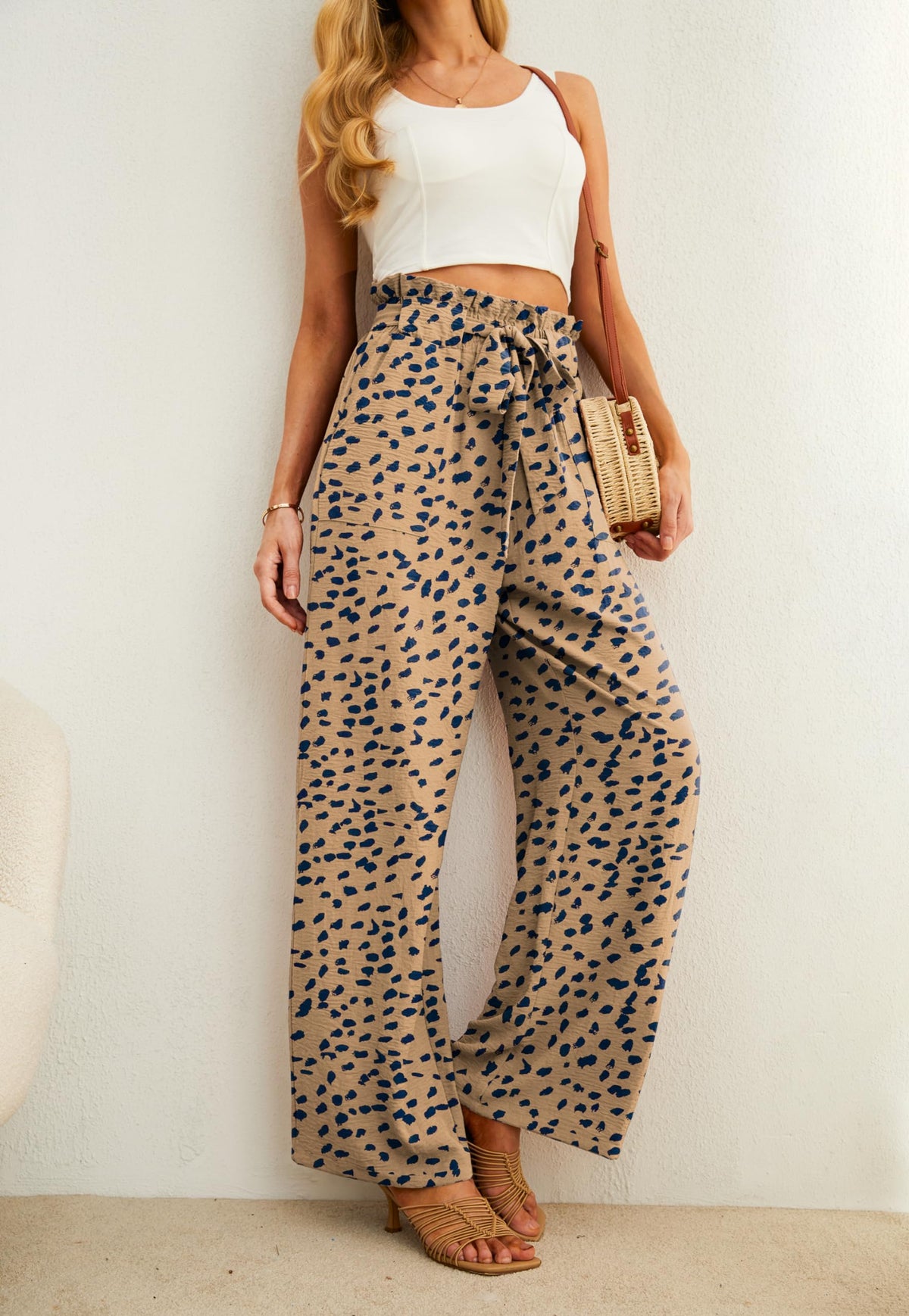 Iwollence Women Flowy Palazzo Pants Adjustable Knot - Size 4X-Large