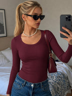Ekouaer 3 Packs Womens Long Sleeve Shirts Scoop Neck Ribbed Tops