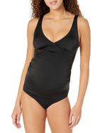 Essentials Women's Maternity Ruched V-neck Swimsuit - Washed Black