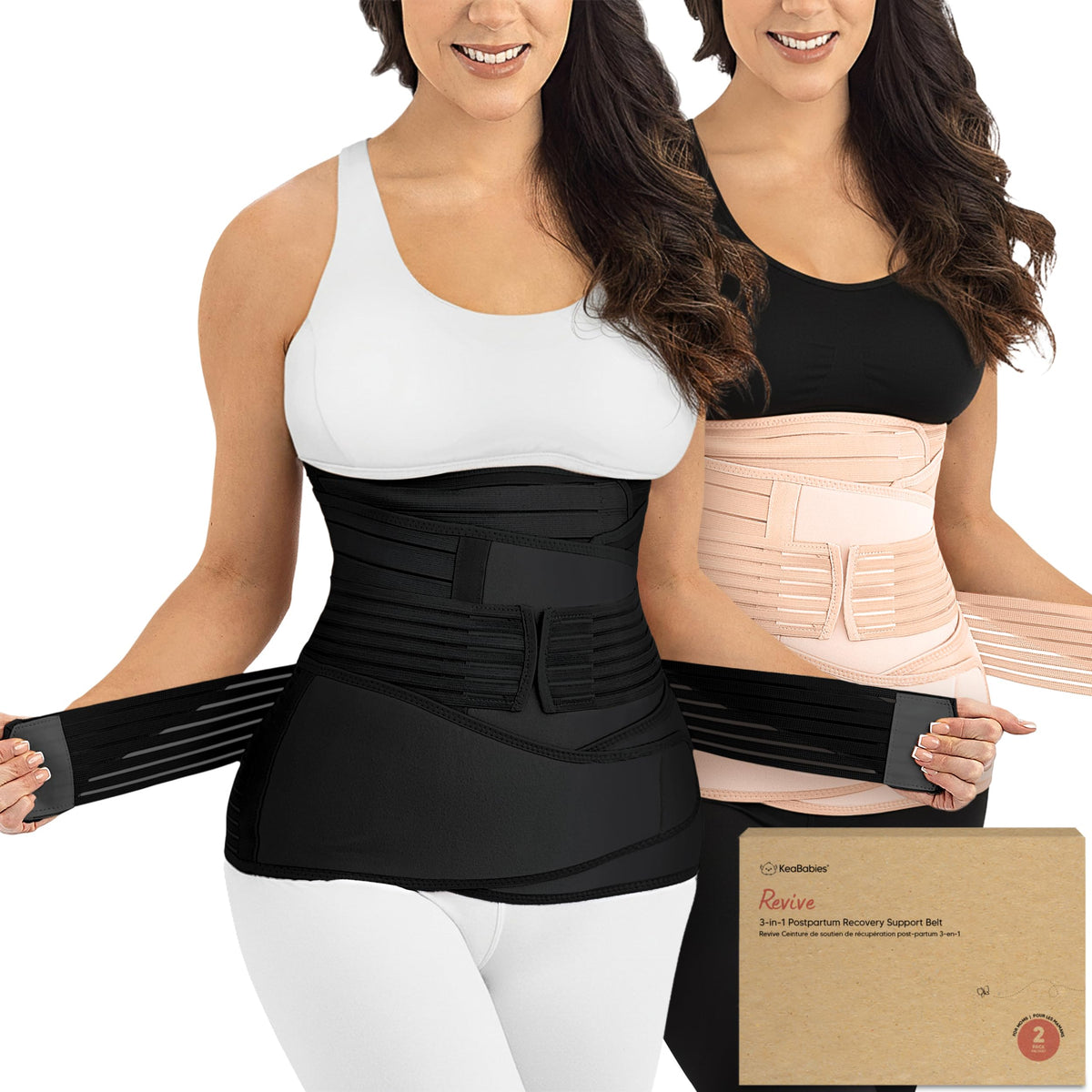 Women's 3in1 Postpartum Belly Support Recovery Wrap Band 2pk (black/ivory, M/l) Intimates