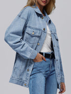 Automet Women's Button Down Oversized Jeans Jacket With Pockets - Light Blue