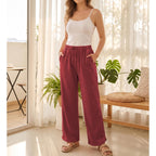 Hixiaohe Women's Casual Wide-Leg Sweatpants High-Waist Baggy Acid - Red