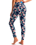 Swim Pants for Women Zipper Pocket UPF 50+ Leggings, Navy Flower, S