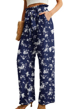 Iwollence Adjustable Knot High-Waist Wide-Leg Palazzo - 28 Navy Flower