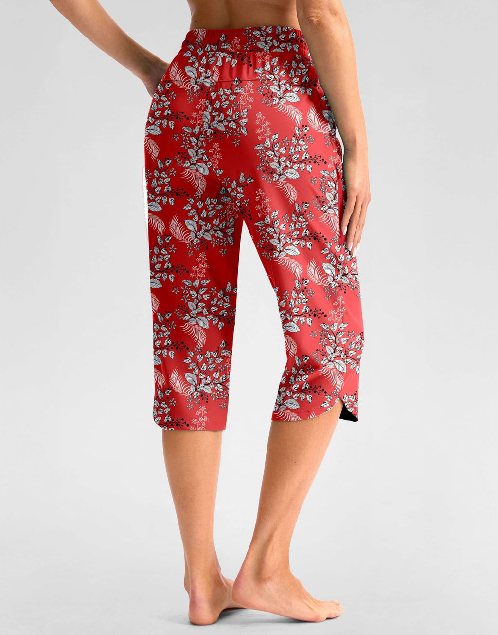 Viodia Women's 18" Modest Swim Capris Pants With Pockets Red - Size Large