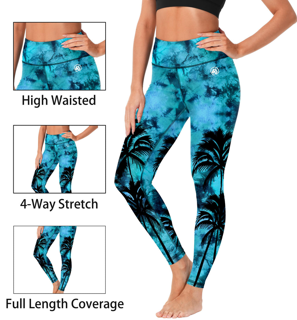 High-Waisted Coconut Tree Print Fishing Tights Swim Pants For Women