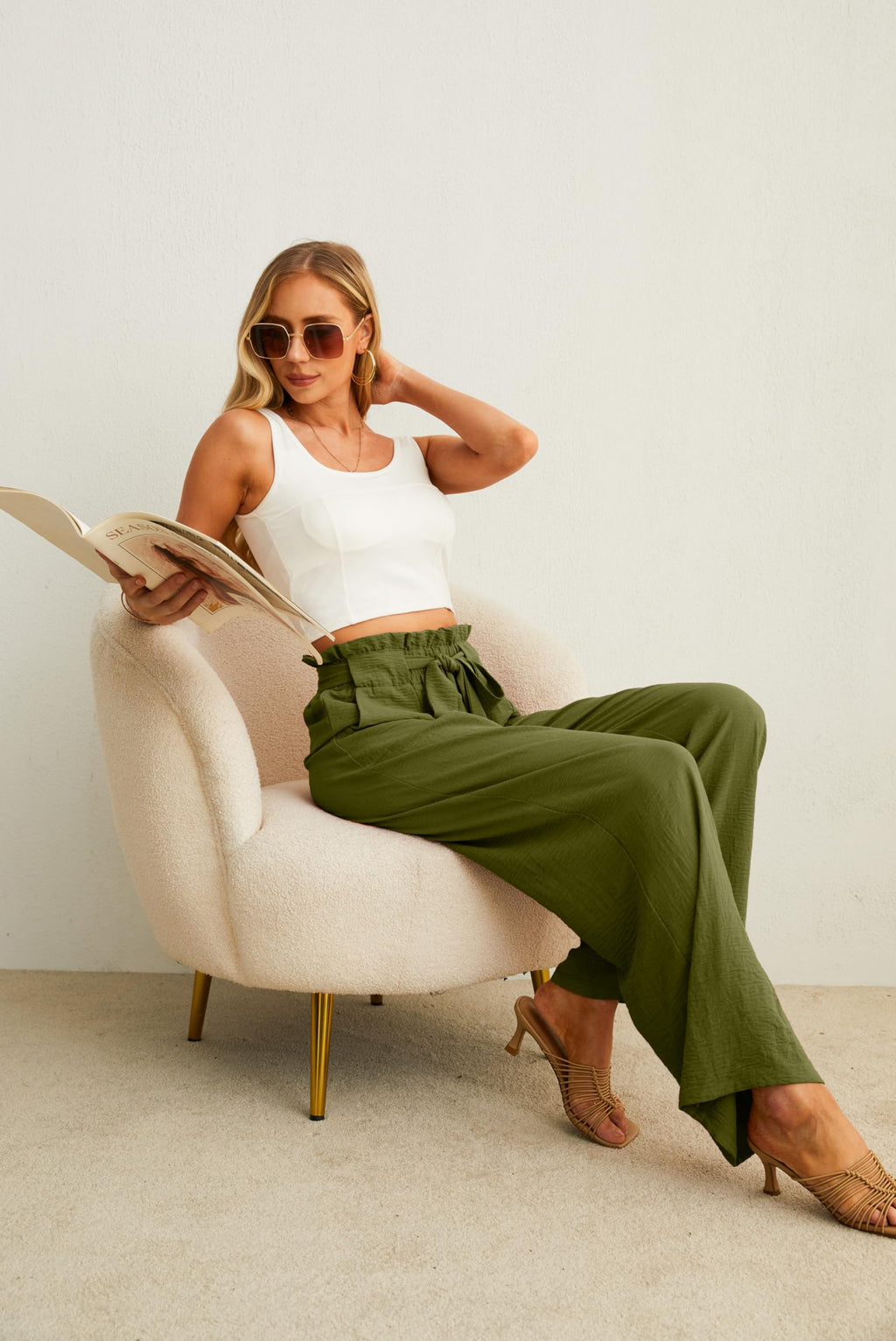 Iwollence Women High-Waist Adjustable Knot Palazzo Pants Lightweight