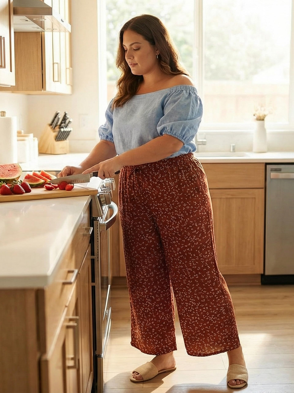 Lastshe Women's Plus Size Wide-Leg Pants Yoga For - Mint Green White