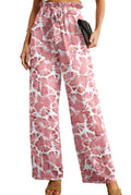 Iwollence Women Casual Palazzo Pants High-Waist Adjustable Knot Flowy