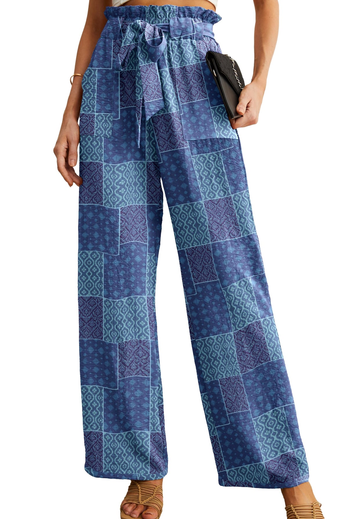 Iwollence Unique Adjustable Knot Palazzo Pants Women - Size Small