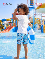 Disney Marvel Captain America Boys Rash Guard Swim Trunks Compression Liner Summer Swim Shorts UPF 50+Swimming Trunks Surf Bathing Suit Sea Swimsuit Avengers Swimwear Light Blue Board Shorts 6-7 Years