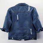 Hixiaohe Spring Summer Jean Jacket For Women Trendy Half Sleeve Button Down Short Denim Retro Cropped Trucker Coat - Dark-blue
